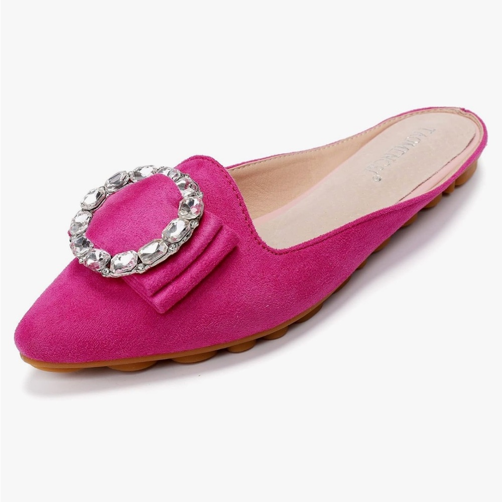 Women's Suede Leather Mules Mules with Rhinestone Embellishment